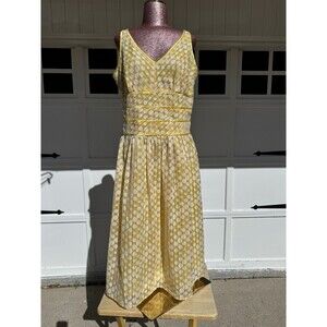 Vintage Robbie Bee Fit and Flare Polka Dot Yellow & White Midi Dress Zipper Sz14